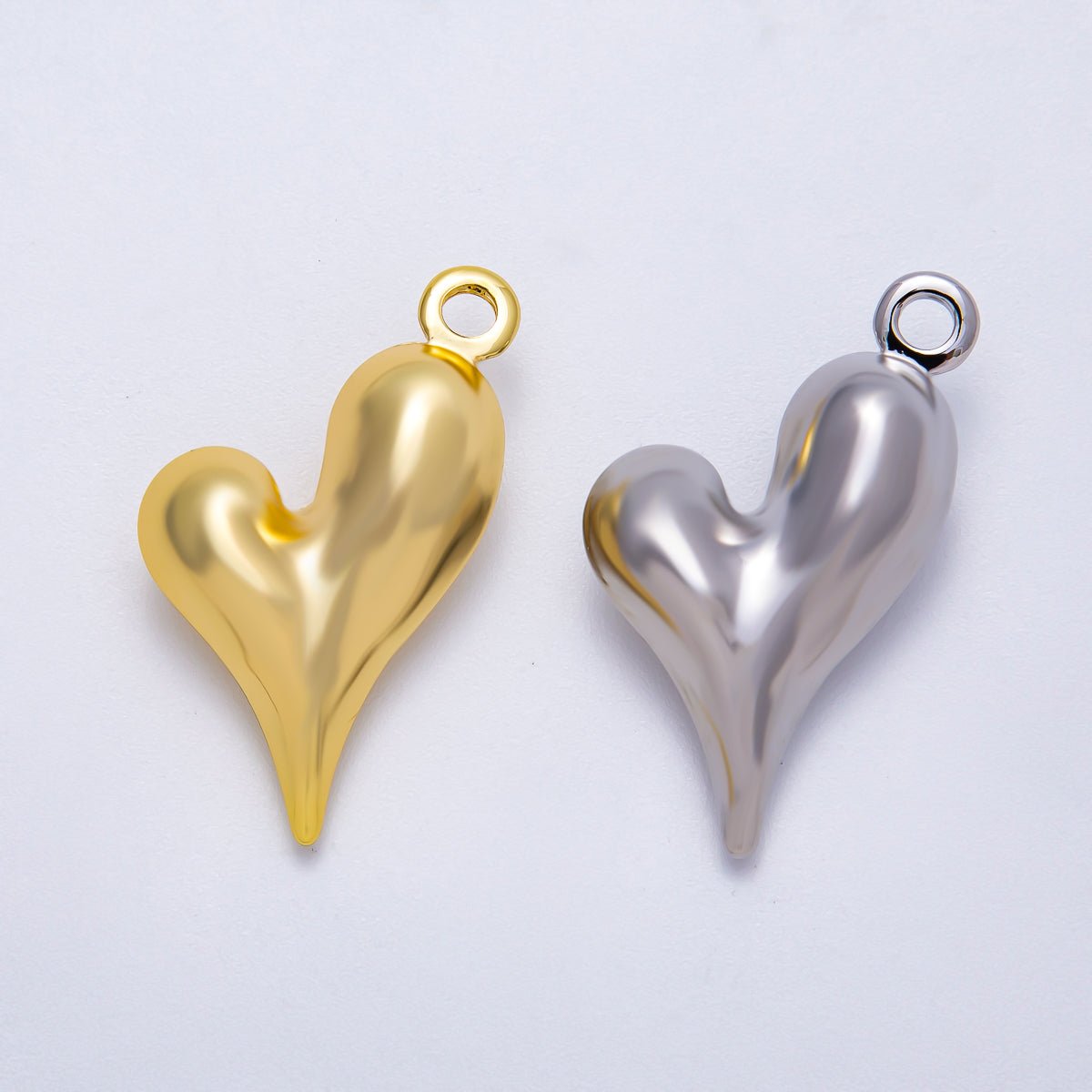 16K Gold Filled 32mm Minimalist Molten Heart 3D Multidimensional Charm in Gold &amp; Silver | Charms-00617 Charms-00618