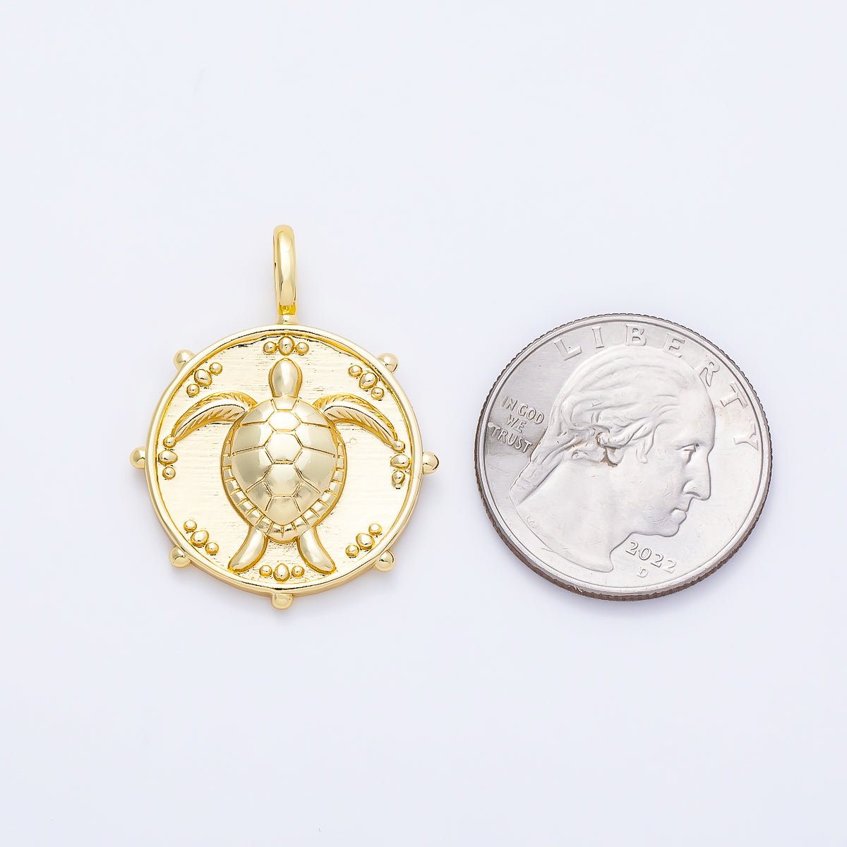 16K Gold Filled 32mm Turtle Tortoise Dotted Round Pendant | Charms-01256