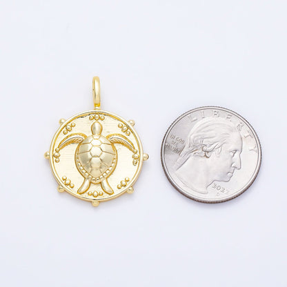 16K Gold Filled 32mm Turtle Tortoise Dotted Round Pendant | Charms-01256