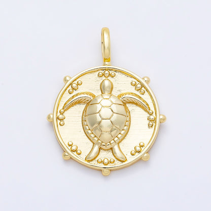 16K Gold Filled 32mm Turtle Tortoise Dotted Round Pendant | Charms-01256