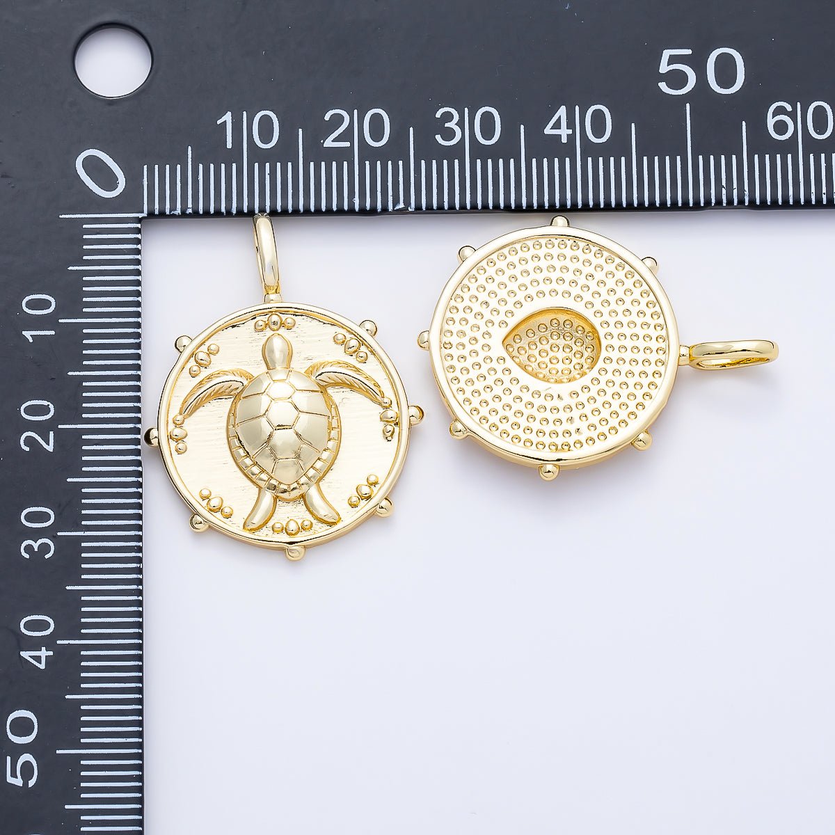 16K Gold Filled 32mm Turtle Tortoise Dotted Round Pendant | Charms-01256