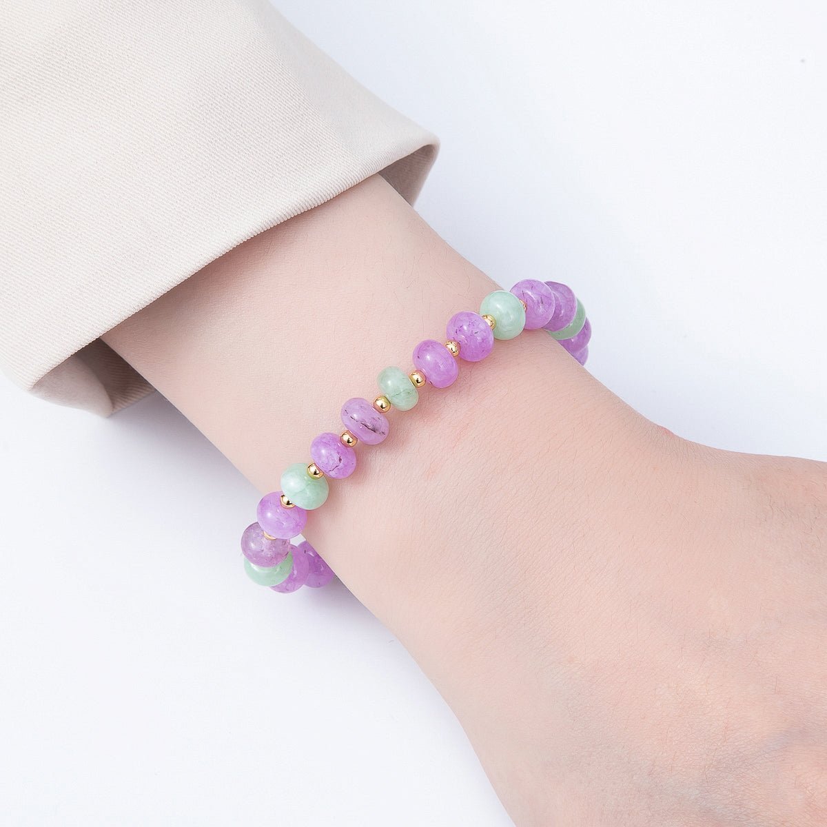 16K Gold Filled 3.3mm Bead Rondelle Gemstone Chain 7.5 Inch Bracelet w. Dual Push Gate | WA-02207