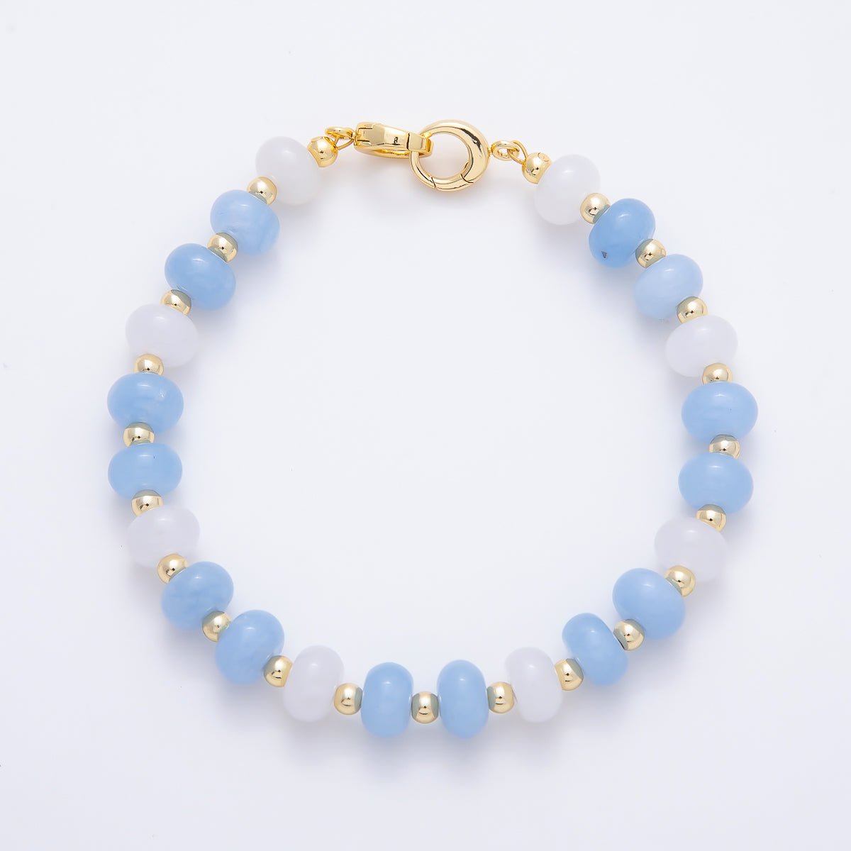 16K Gold Filled 3.3mm Bead Rondelle Gemstone Chain 7.5 Inch Bracelet w. Dual Push Gate | WA-02207