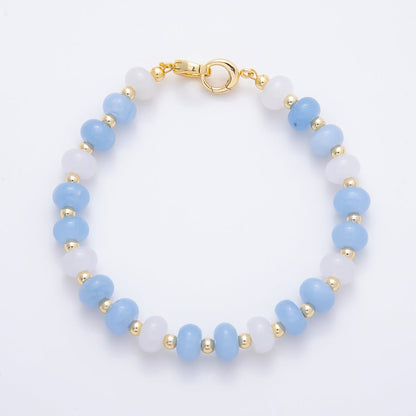 16K Gold Filled 3.3mm Bead Rondelle Gemstone Chain 7.5 Inch Bracelet w. Dual Push Gate | WA-02207