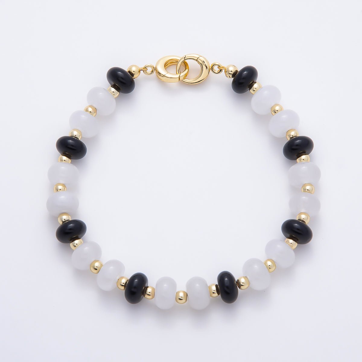 16K Gold Filled 3.3mm Bead Rondelle Gemstone Chain 7.5 Inch Bracelet w. Dual Push Gate | WA-02207
