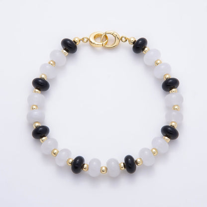 16K Gold Filled 3.3mm Bead Rondelle Gemstone Chain 7.5 Inch Bracelet w. Dual Push Gate | WA-02207