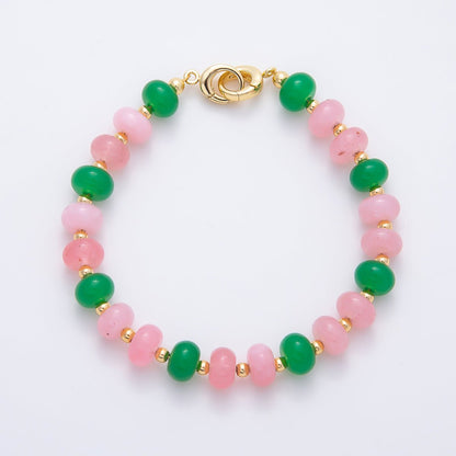 16K Gold Filled 3.3mm Bead Rondelle Gemstone Chain 7.5 Inch Bracelet w. Dual Push Gate | WA-02207