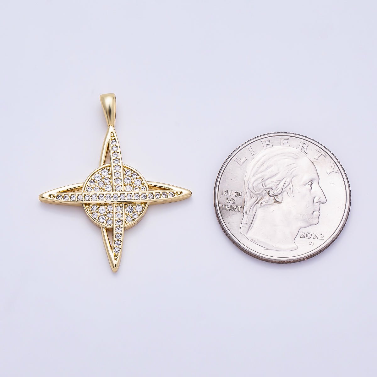16K Gold Filled 33mm Micro Paved CZ Celtic Cross Saturn Pendant | Charms-01312