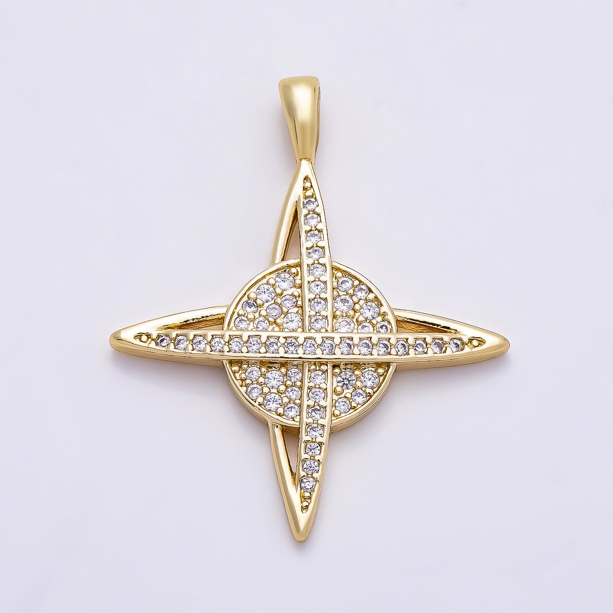 16K Gold Filled 33mm Micro Paved CZ Celtic Cross Saturn Pendant | Charms-01312