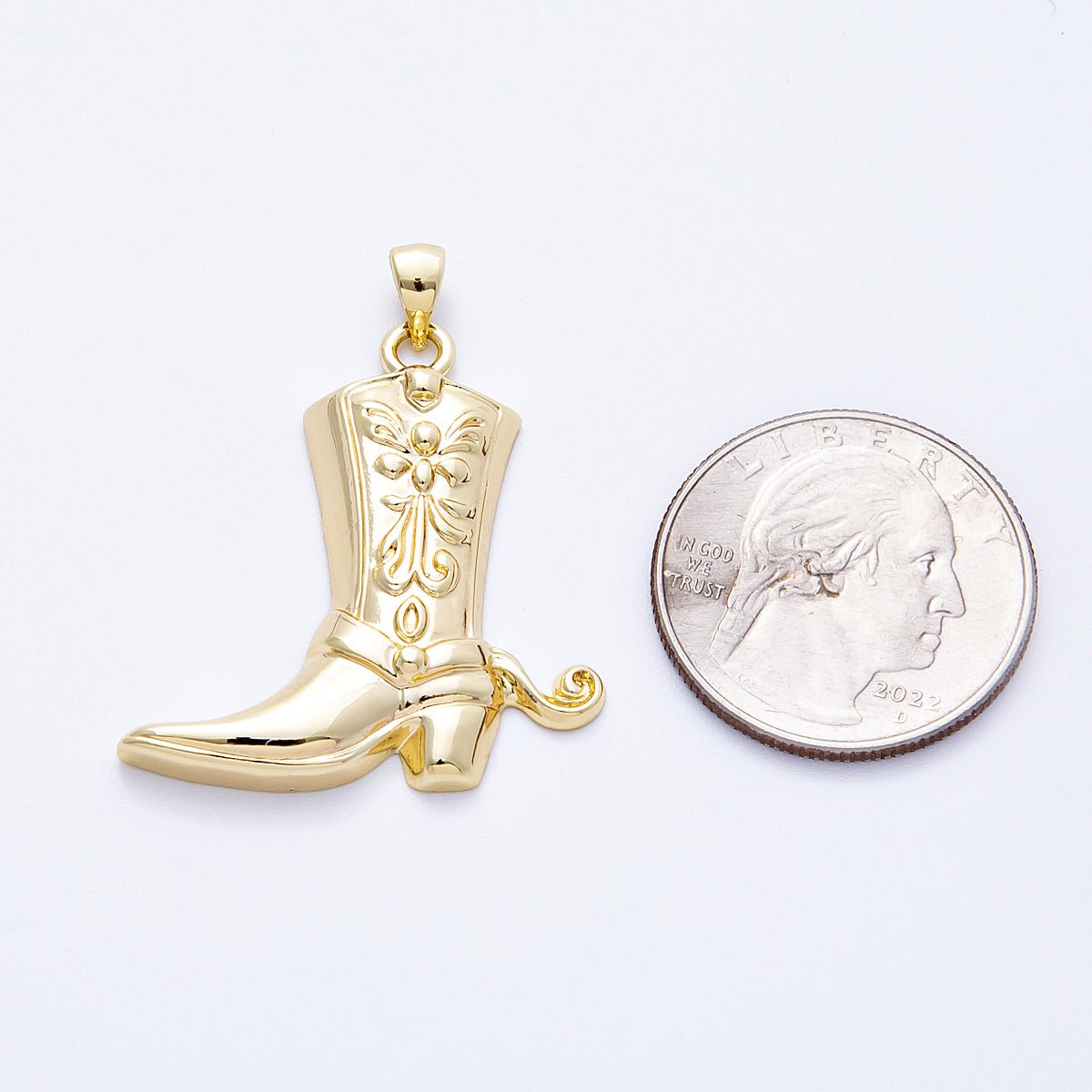 16K Gold Filled 33mm Western Cowboy Boot Pendant | Charms-00157