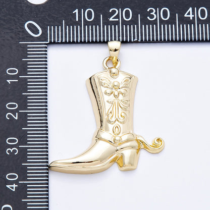 16K Gold Filled 33mm Western Cowboy Boot Pendant | Charms-00157
