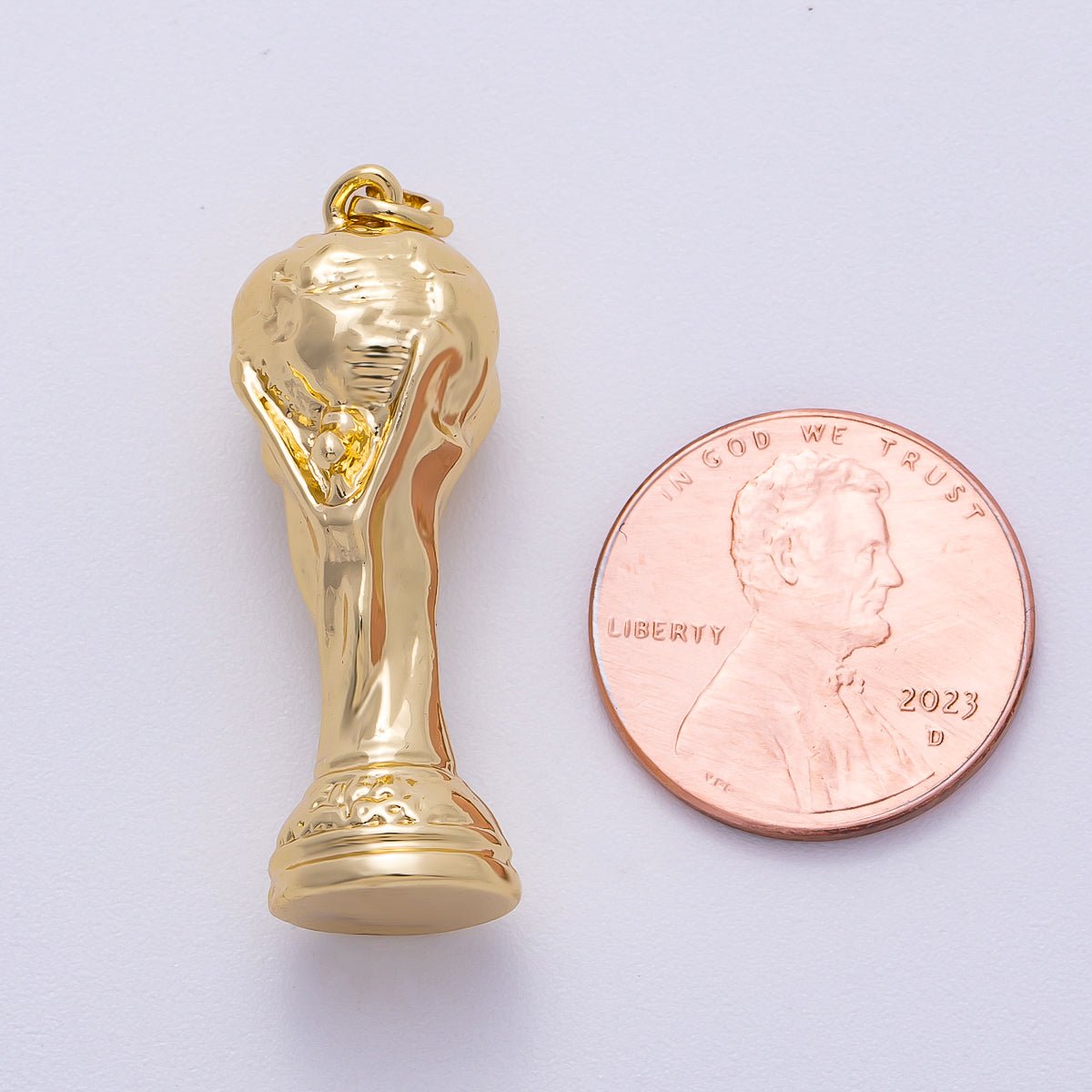 16K Gold Filled 33mm Miniature Trophy Soccer Charm 3D Multidimensional Charm | Charms-00492