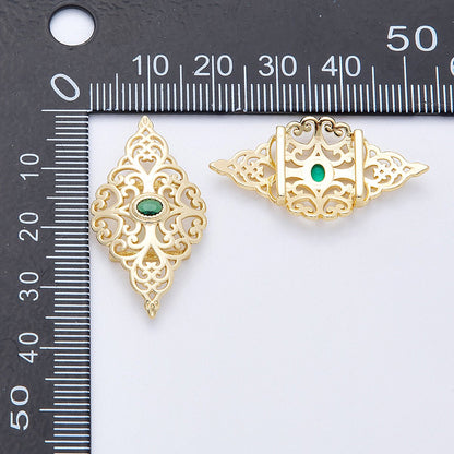 16K Gold Filled 34mm Green CZ Oval Filigree Geometric Charm Finding | Findings-00036