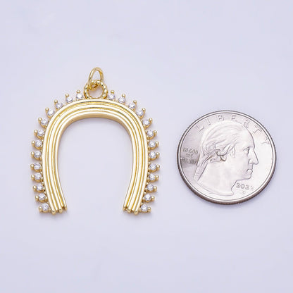 16K Gold Filled 35mm CZ Lined Ribbed Horseshoe Charm | Charms-01352