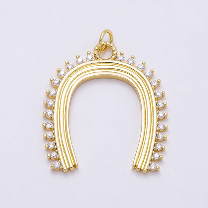 16K Gold Filled 35mm CZ Lined Ribbed Horseshoe Charm | Charms-01352