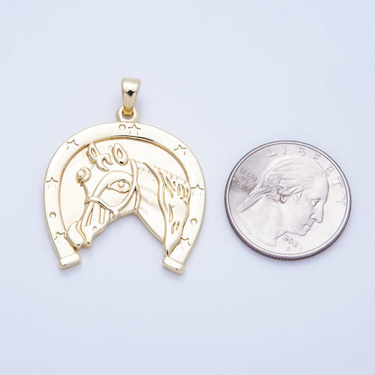 16K Gold Filled 35mm Lucky Horse Shoe Medallion Pendant | Charms-00649