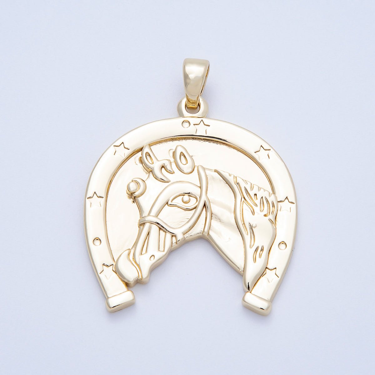 16K Gold Filled 35mm Lucky Horse Shoe Medallion Pendant | Charms-00649