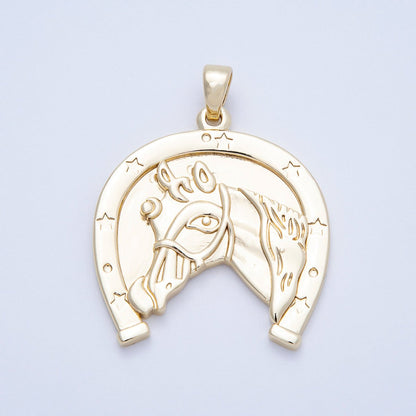 16K Gold Filled 35mm Lucky Horse Shoe Medallion Pendant | Charms-00649