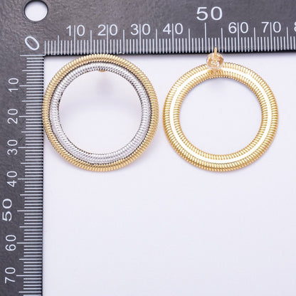 16K Gold Filled 35mm Mixed Metal Ribbed Double Open Round Stud Earrings | Earrings-00320