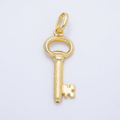 16K Gold Filled 37mm Minimalist Textured Key Pendant | Charms-00648