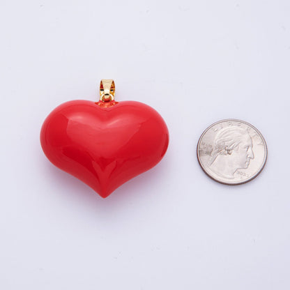 16K Gold Filled 37mm Red Enamel Chubby Heart 3D Multidimensional Pendant | Charms-00112