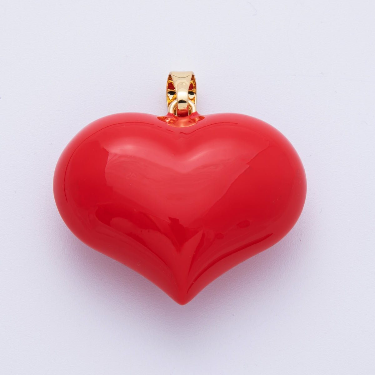 16K Gold Filled 37mm Red Enamel Chubby Heart 3D Multidimensional Pendant | Charms-00112