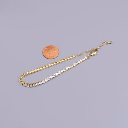 16K Gold Filled 3mm Clear Crystal Tennis Chain 7.25" Bracelet | WA-1886