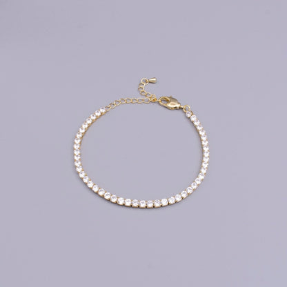16K Gold Filled 3mm Clear Crystal Tennis Chain 7.25" Bracelet | WA-1886