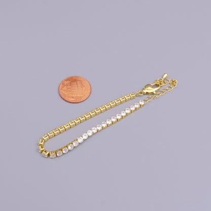 16K Gold Filled 3mm Clear Crystal Tennis Chain 7.25" Bracelet | WA-1886