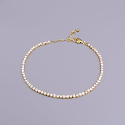 16K Gold Filled 3mm Clear Crystal Tennis Chain 9.25 Inch Anklet | WA-1887 Clearance Pricing