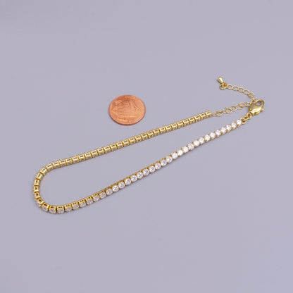16K Gold Filled 3mm Clear Crystal Tennis Chain 9.25 Inch Anklet | WA-1887 Clearance Pricing