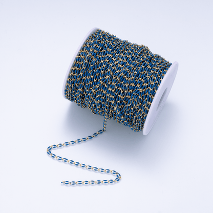 16K Gold Filled 3mm Dark Blue Enamel Link Unfinished Chain by Yard | Roll-01882