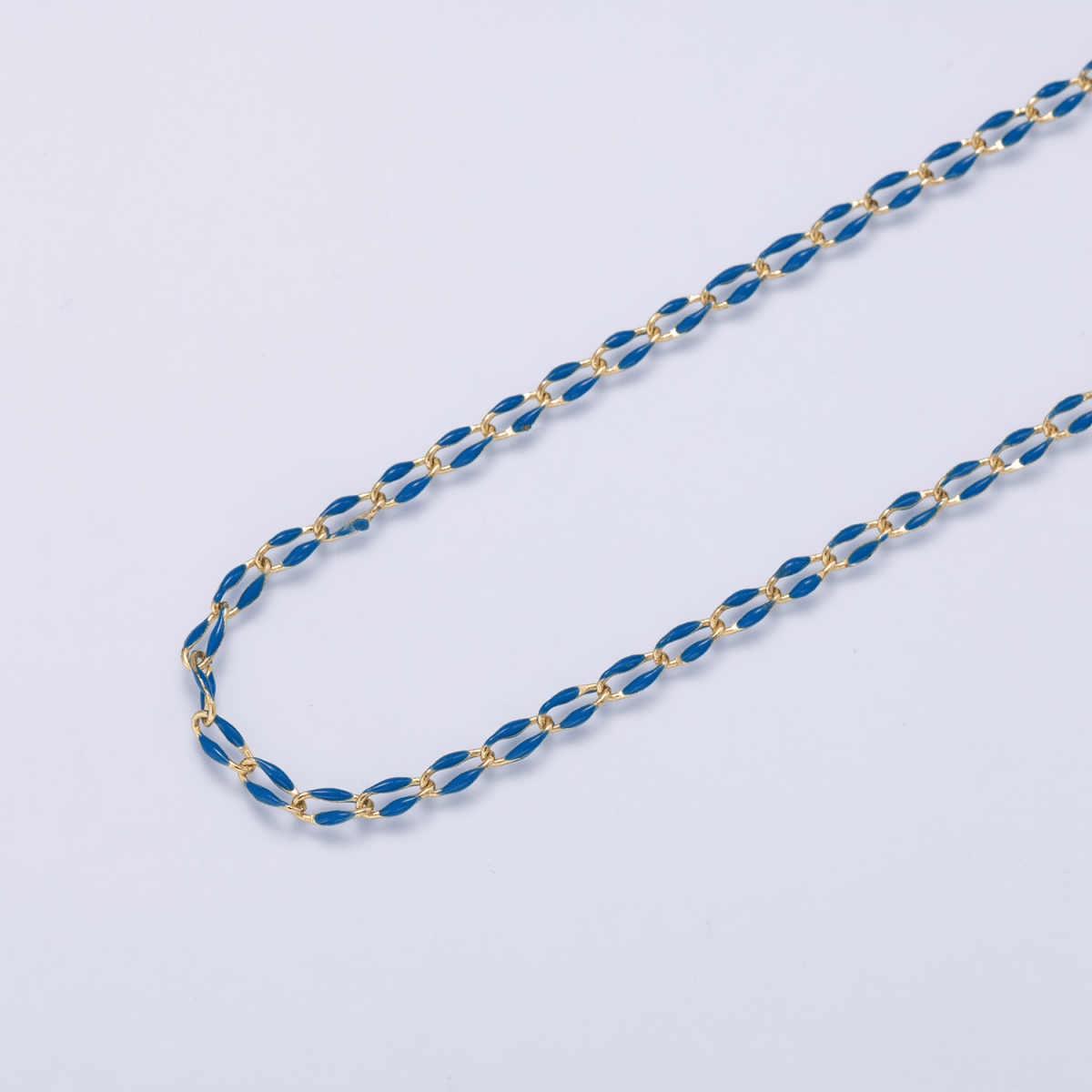 16K Gold Filled 3mm Dark Blue Enamel Link Unfinished Chain by Yard | Roll-01882