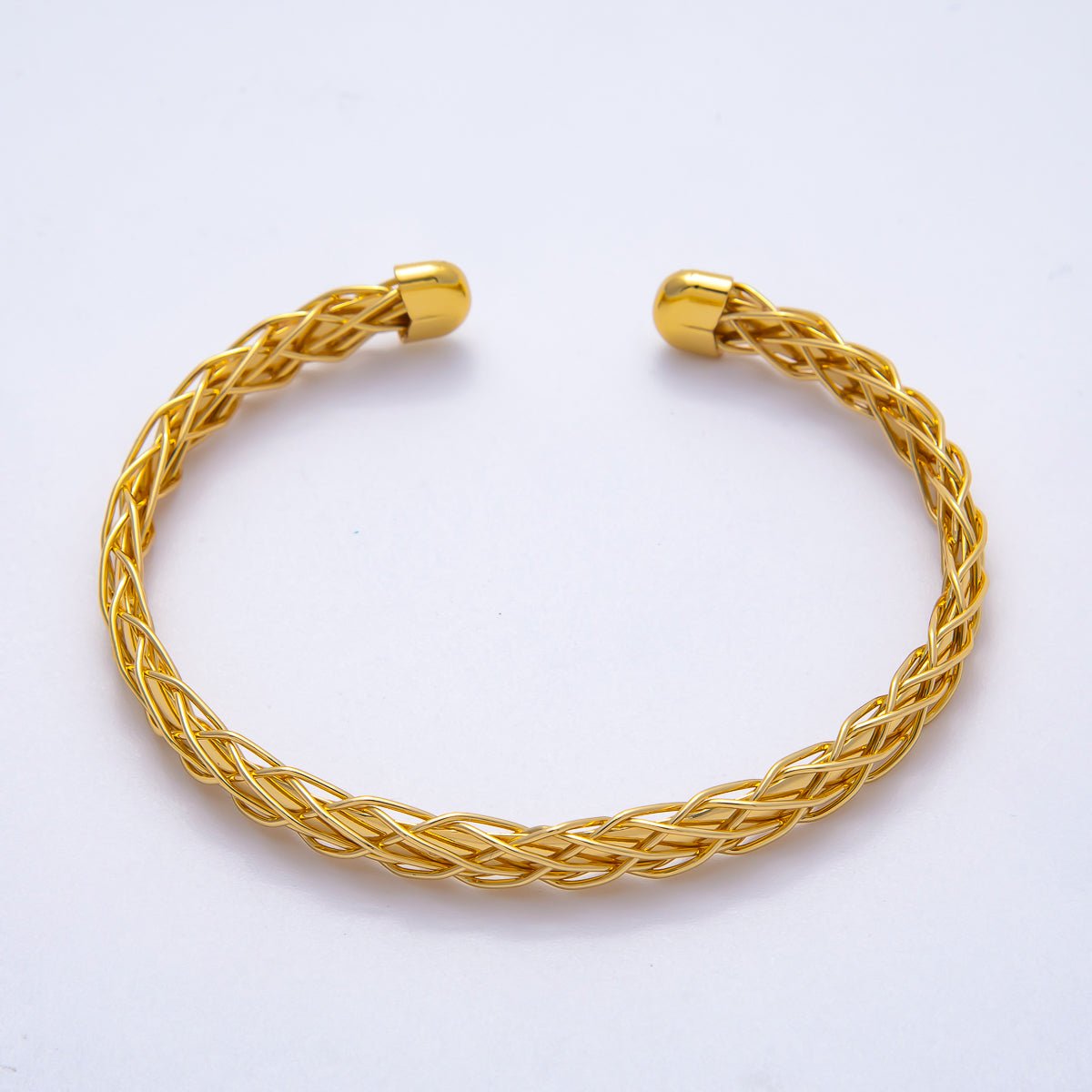 16K Gold Filled 3mm Geometric Textured Multiple Wire Cuff Bracelet | WA-04299