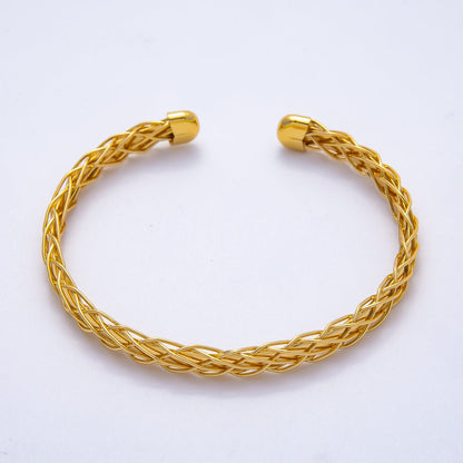 16K Gold Filled 3mm Geometric Textured Multiple Wire Cuff Bracelet | WA-04299