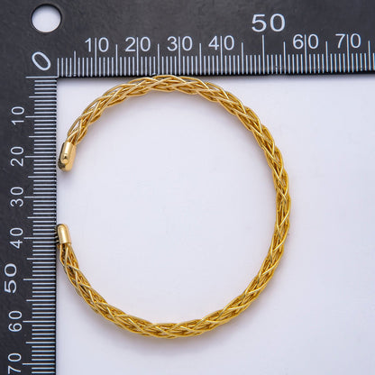 16K Gold Filled 3mm Geometric Textured Multiple Wire Cuff Bracelet | WA-04299