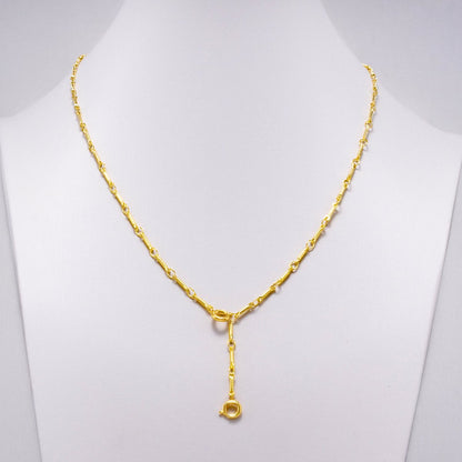 16K Gold Filled 3mm Minimalist Cable Bar Link Lariat Chain 20 Inch Necklace | WA-04446
