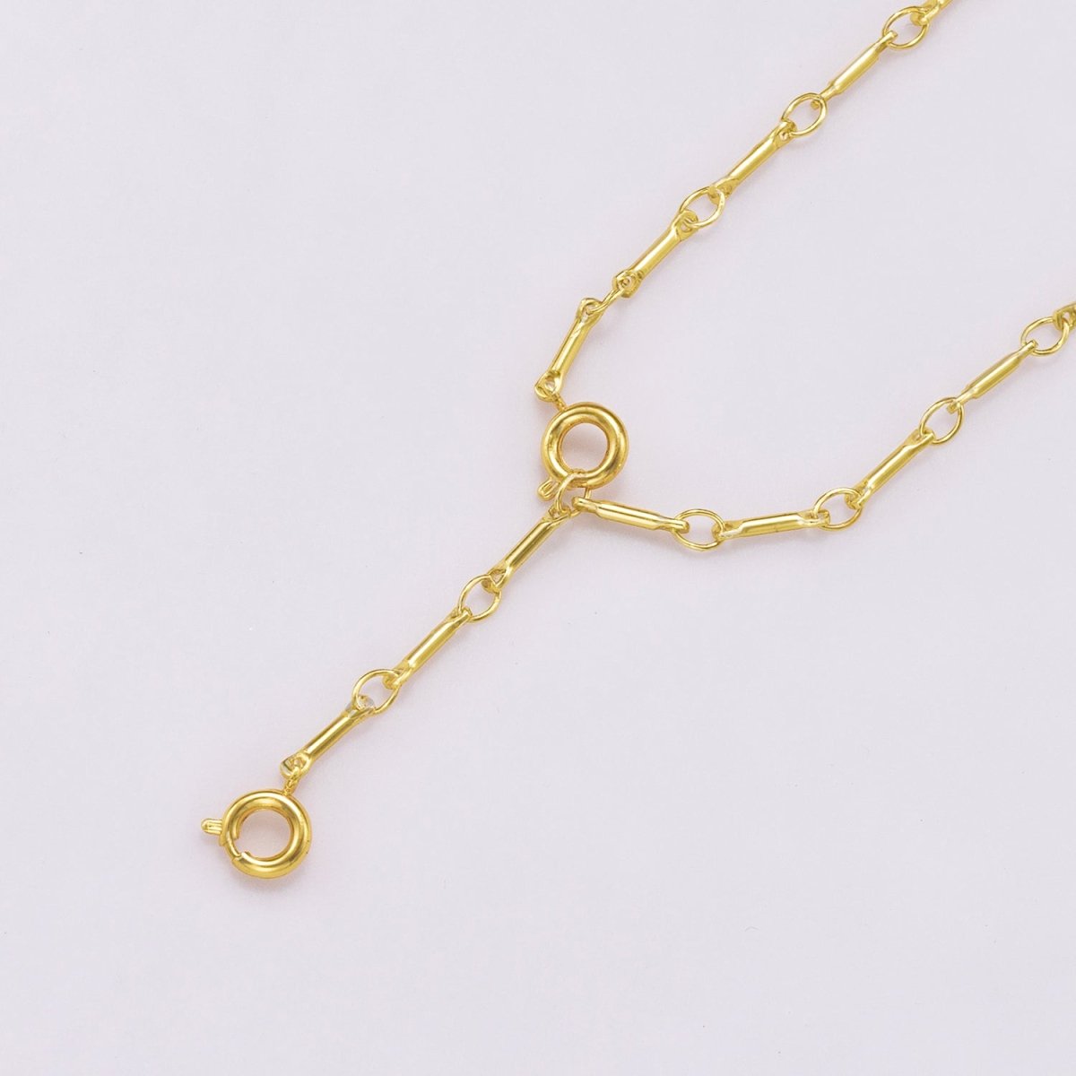 16K Gold Filled 3mm Minimalist Cable Bar Link Lariat Chain 20 Inch Necklace | WA-04446