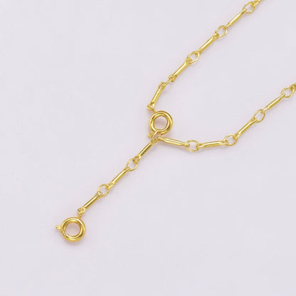 16K Gold Filled 3mm Minimalist Cable Bar Link Lariat Chain 20 Inch Necklace | WA-04446