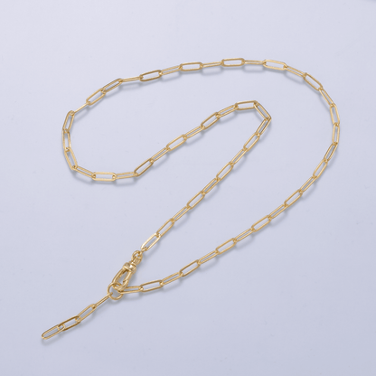 16K Gold Filled 3mm Minimalist Paperclip Lariat Chain 18 Inch Necklace | WA-04501