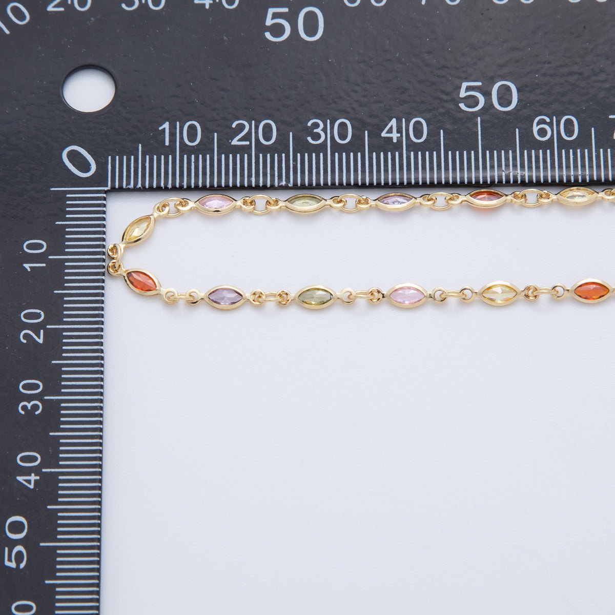 16K Gold Filled 3mm Multicolor CZ Multifaceted Marquise Unfinished Chain by Yard | Roll-1605