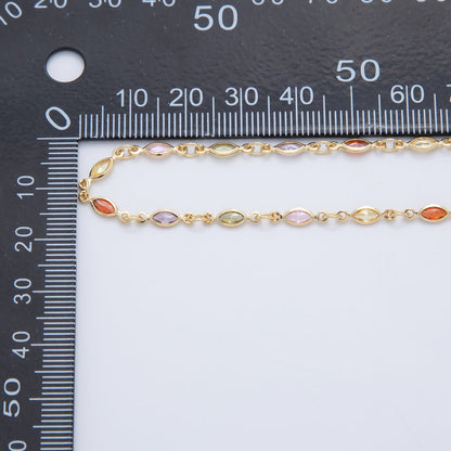 16K Gold Filled 3mm Multicolor CZ Multifaceted Marquise Unfinished Chain by Yard | Roll-1605