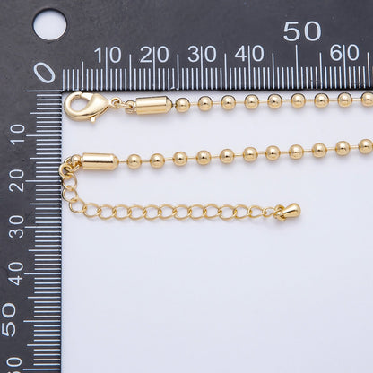 16K Gold Filled 3mm Round Ball Bead Chain 18 Inch Necklace w. Extender | WA-04469