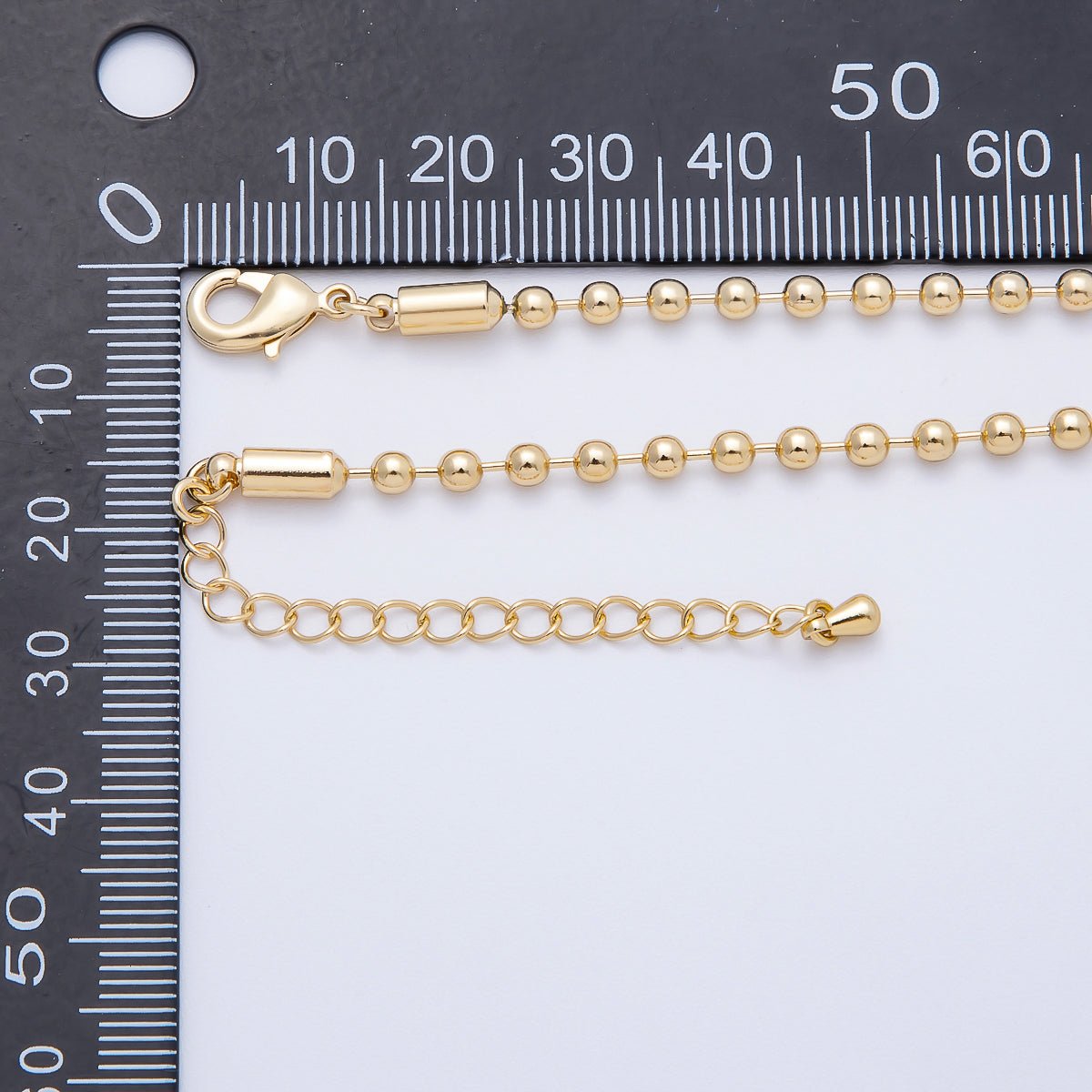 16K Gold Filled 3mm Round Ball Bead Chain 20 Inch Necklace w. Extender | WA-04470