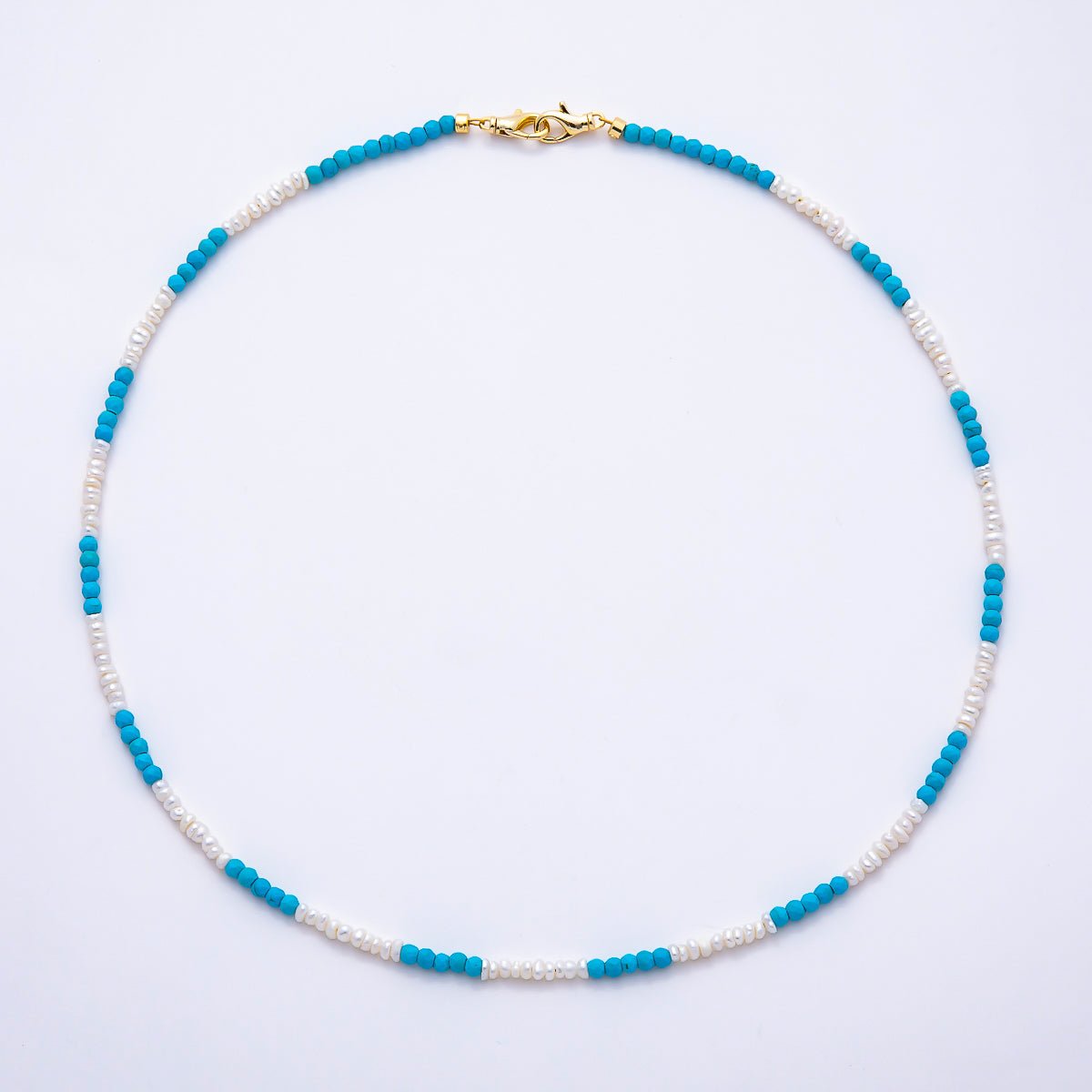 16K Gold Filled 3mm Seed Shell Pearl Turquoise Gemstone Chain 18.5 Inch Necklace | WA-01509