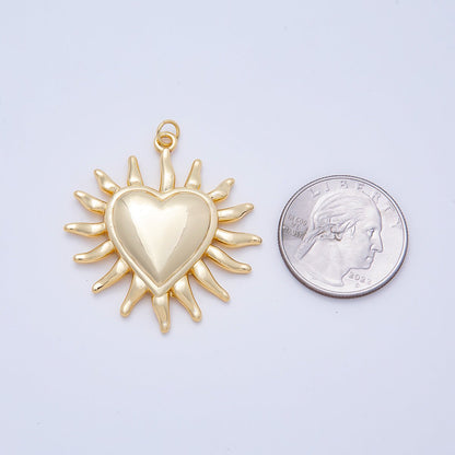 16K Gold Filled 40mm Heart Sun Ray Minimalist Pendant | Charms-01057