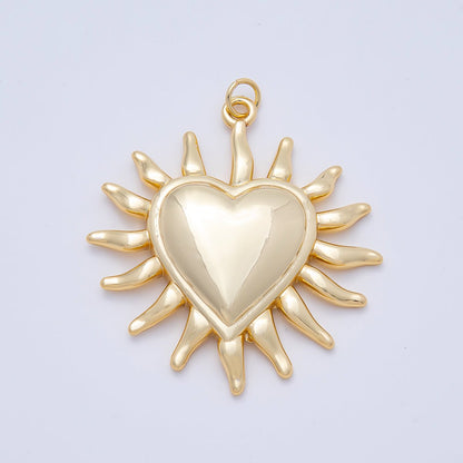 16K Gold Filled 40mm Heart Sun Ray Minimalist Pendant | Charms-01057