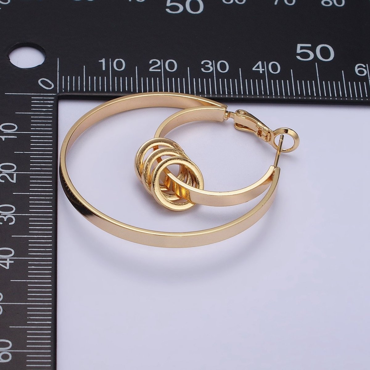 16K Gold Filled 40mm Multiple Round Band Geometric Hinge Hoop Earrings in Gold &amp; Silver | AE051 AE052