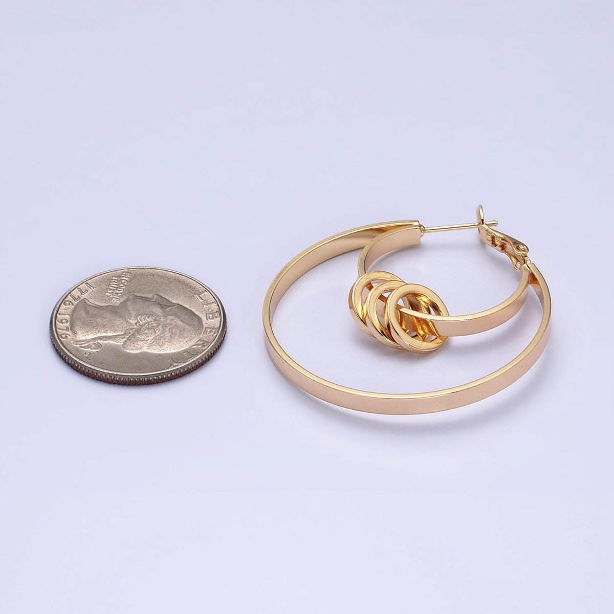 16K Gold Filled 40mm Multiple Round Band Geometric Hinge Hoop Earrings in Gold &amp; Silver | AE051 AE052