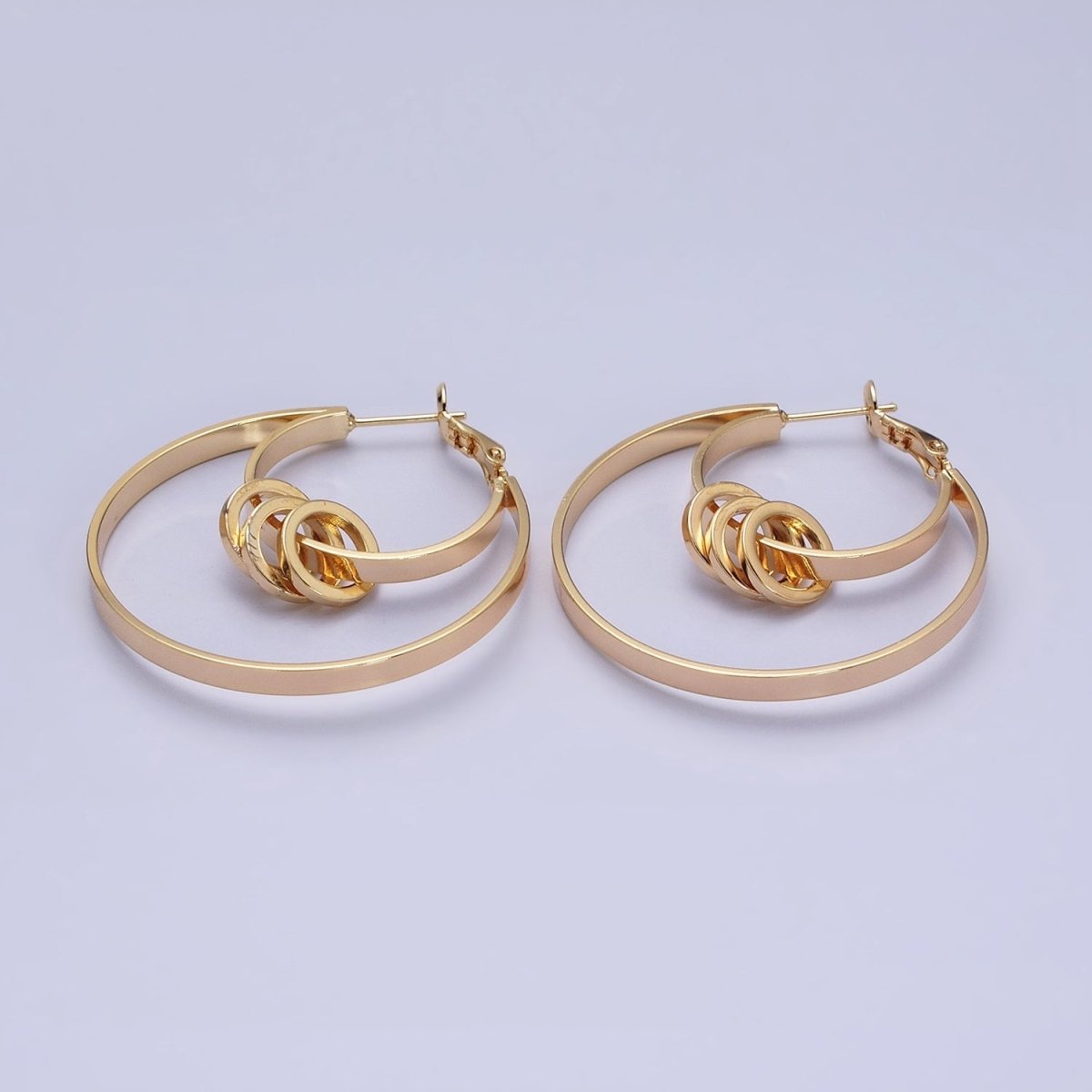 16K Gold Filled 40mm Multiple Round Band Geometric Hinge Hoop Earrings in Gold &amp; Silver | AE051 AE052